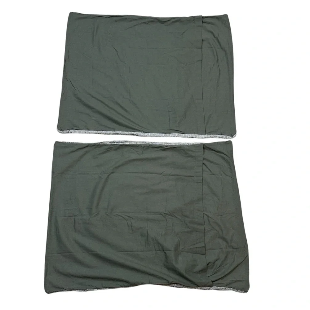 2 Pottery Barn Cloud Linen Cotton Gauzy Textured Green Pillow Sham Set 25.5x19.5
